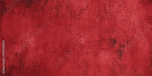 A red grunge paint background on aged wood surface texture with a vintage rusty metal pattern and rough antique paper design for a grungy wall backdrop