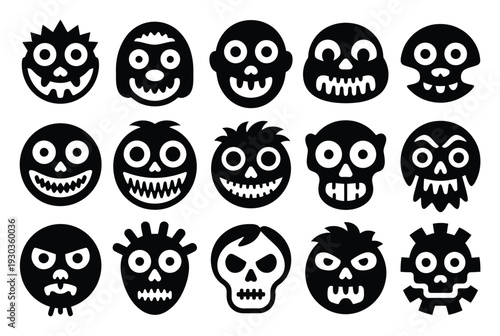 Collection of Spooky and Scary Monster and Skull Face