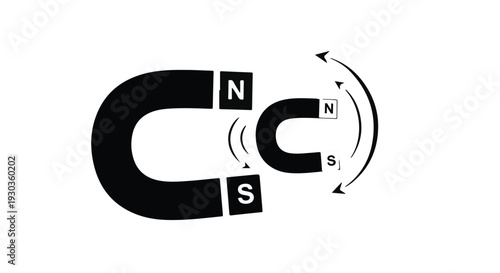 Two horseshoe magnets attracting each other with visible magnetic field lines and poles labeled N and S.