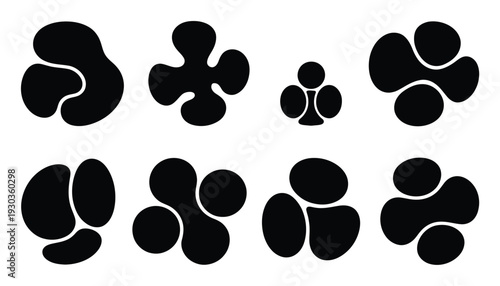 Collection of abstract black organic shapes on a white background