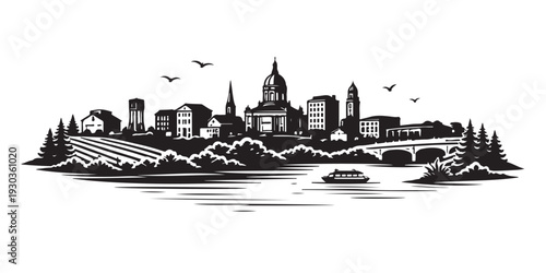 Cuadro en lienzo Iowa Skyline Silhouette, Vector Illustration, Isolated on White Background