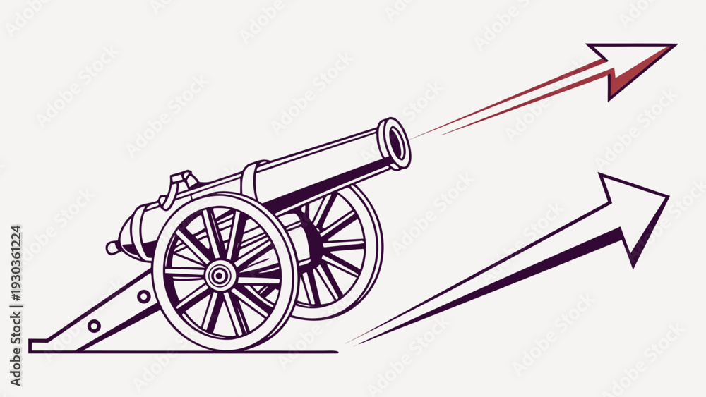 Fototapeta premium Cannon launching upward momentum with powerful arrows