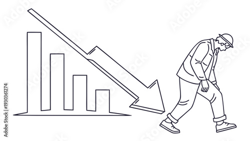 Businessman feeling stressed by declining graph