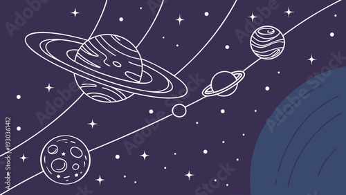 Stunning solar system illustration with planets and stars in space