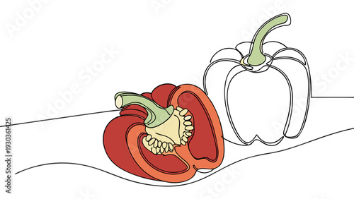 Vibrant red and white bell peppers on modern kitchen surface