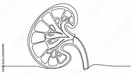 Kidney anatomy in modern line art style for medical education