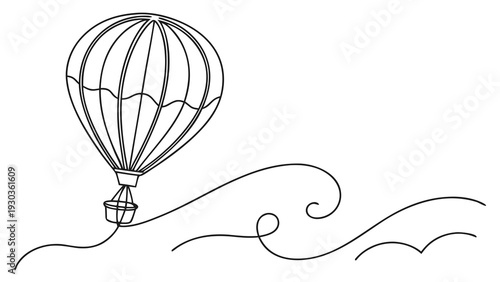 Hot air balloon soaring through the sky with wave design