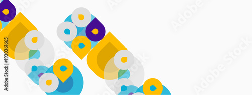 Abstract colorful circles overlap forming diagonal lines. Bright hues create playful, modern visual effect. Simple shapes dominate composition.