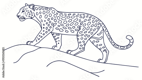 Elegant leopard illustration walking on rocky terrain