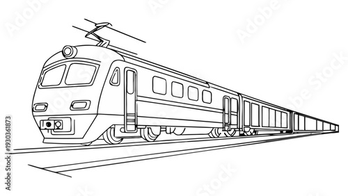 Modern train traveling at high speed on railway tracks