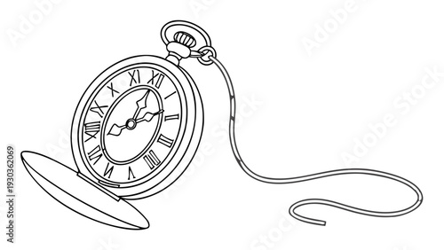 Classic pocket watch with Roman numerals and chain, open and ticking.