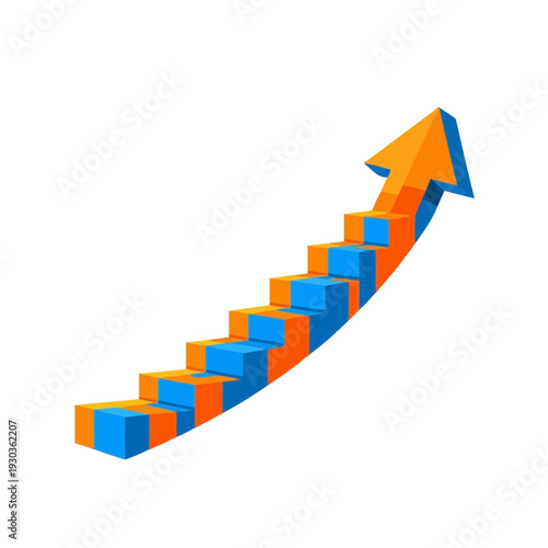 Free Download An upward-trending 3D graphic of blue and orange stairs forming an arrow, symbolizing growth and success - GFXLoad