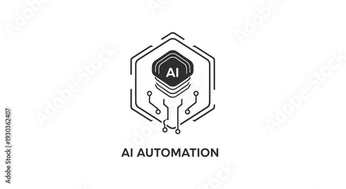 AI Automation Hexagonal Icon with Circuitry and AI Chip.