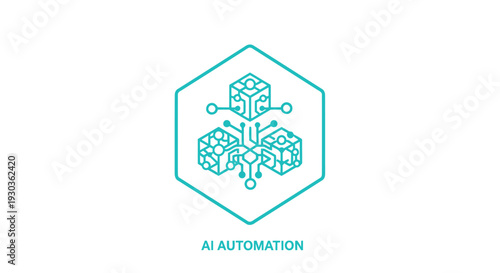 AI Automation Hexagonal Icon with Interconnected Cubes and Circuits.