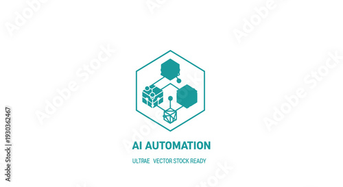 AI Automation Hexagonal Network Diagram with Cube Icon.