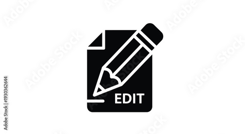 Black icon displaying a pencil over paper with the word edit