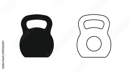 Two kettlebell icons solid black and outlined white on transparent