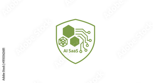 AI SaaS Shield Logo with Technology and Security Elements.