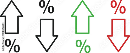 Percentage arrow icon. Finance rate vector showing increase and decrease trend sign. Useful market movement symbol for analytics dashboards, business reports, economic charts and statistic concept.