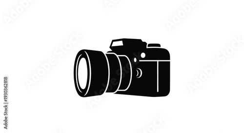 Black silhouette of a digital single lens reflex camera on a white background