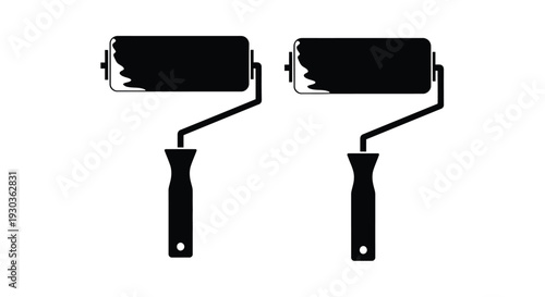 Two black paint rollers depicted in a simple graphic style