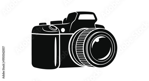 A black and white silhouette of a digital slr camera
