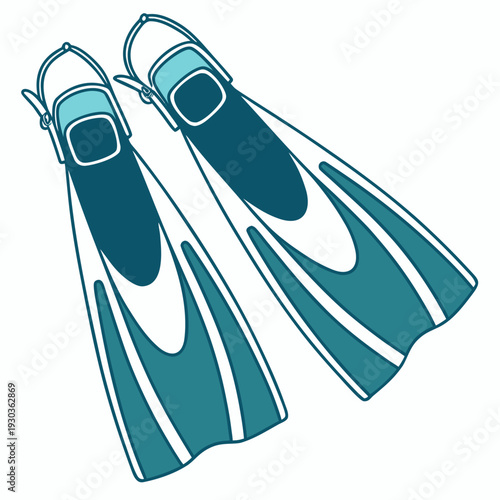 A flat, stylized illustration of a pair of scuba diving or snorkeling fins.