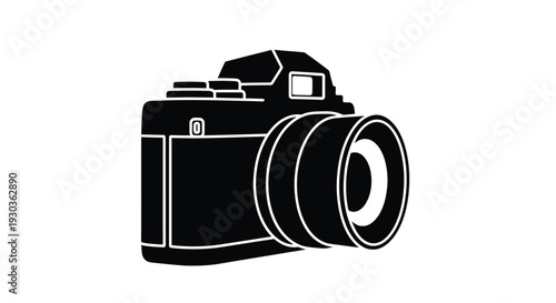 Simple black silhouette of a digital slr camera with a large lens