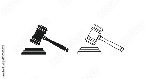 Two black gavels one solid and one outlined resting on sound blocks