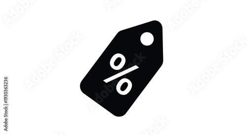 A simple black tag displaying a white percentage symbol on a white background