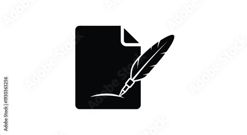 Simple black silhouette of a document with a feathered quill pen