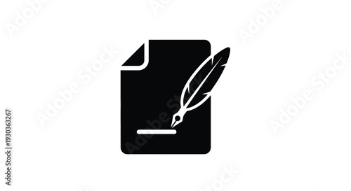 Black silhouette of a document with a quill pen resting on it