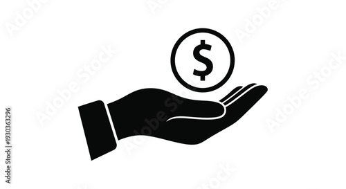 A black silhouette of a hand holding a dollar sign inside a circle