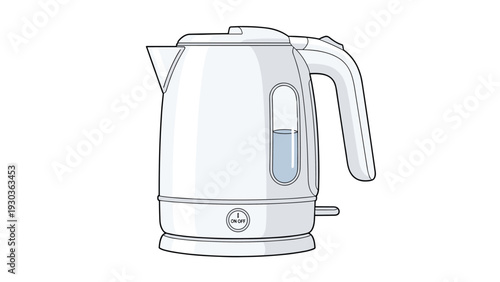 Modern white electric water kettle for boiling water featuring a transparent window and ergonomic handle on white.