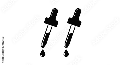 Two black silhouette dropper bottles with liquid droplets displayed