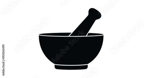 Simple black silhouette of a mortar and pestle isolated on white