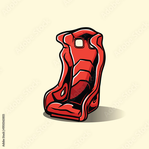 Red racing car seat vector illustration isolated, sporty automotive interior design