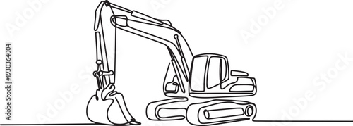 Continuous one line drawing excavator. One line drawing illustration of excavator. Single line of heavy equipment concept.one line vector illustration with out Background