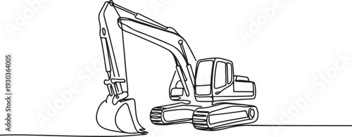Continuous one line drawing excavator. One line drawing illustration of excavator. Single line of heavy equipment concept.one line vector illustration with out Background
