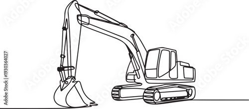 Continuous one line drawing excavator. One line drawing illustration of excavator. Single line of heavy equipment concept.one line vector illustration with out Background