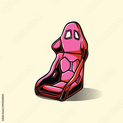 Pink racing car seat vector illustration isolated, sporty automotive interior design