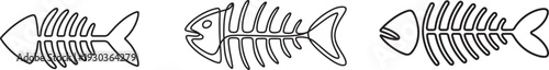 continuous line drawing of fish bone symbol.one line vector illustration with out Background