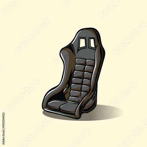 Black racing car seat vector illustration isolated, sporty automotive interior design