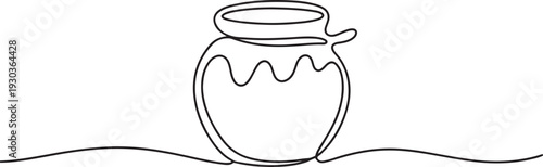 Continuous one line drawing of honey pot vector illustration.one line vector illustration with out Background