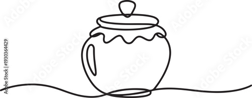 Continuous one line drawing of honey pot vector illustration.one line vector illustration with out Background