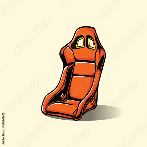 Orange racing car seat vector illustration isolated, sporty automotive interior design