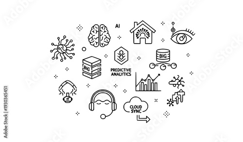 Minimal artificial intelligence line icon collection with smart technology and digital innovation symbols