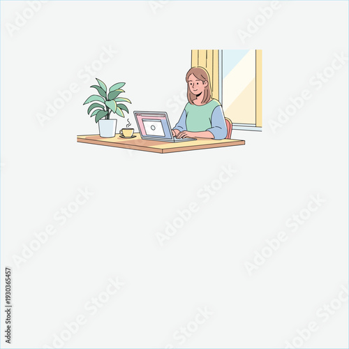 Freelancer Woman Working on Laptop at Home Office Desk