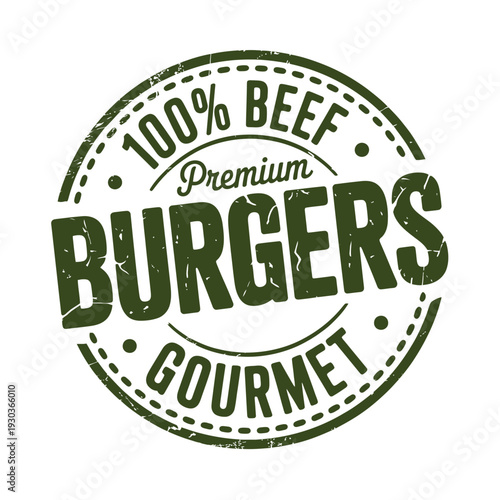 Gourmet beef burger label or stamp with premium quality text
