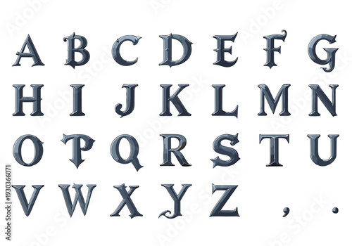 Gothic Metallic Uppercase English Alphabet Set
